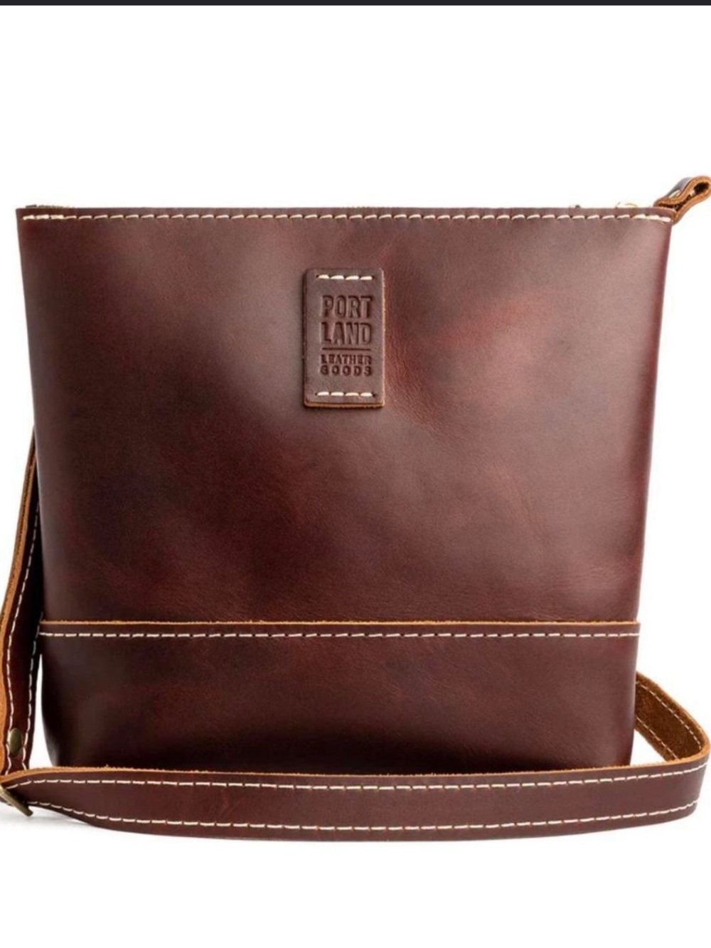 Portland Leather Dark Brown cognac Leather Messenger Crossbody Purse Bag NWOT